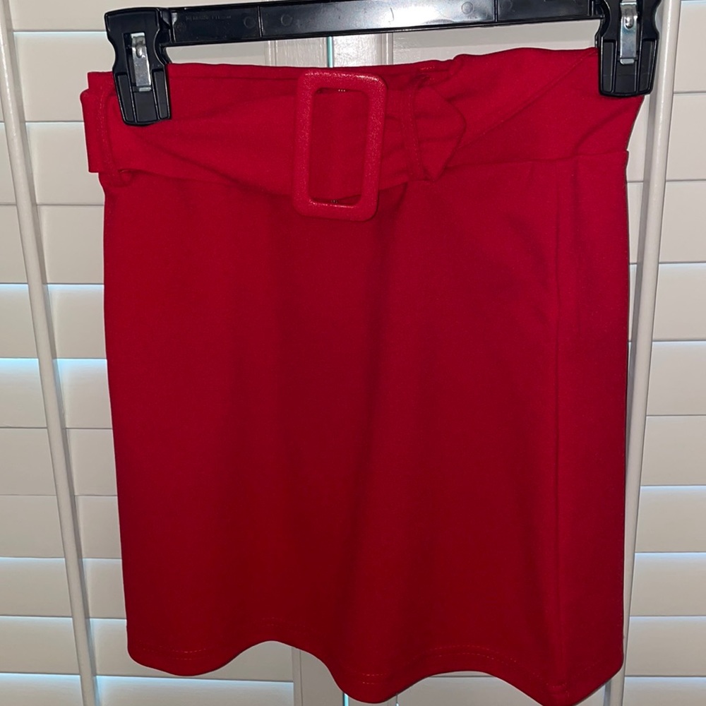 Red mini skirt with belt